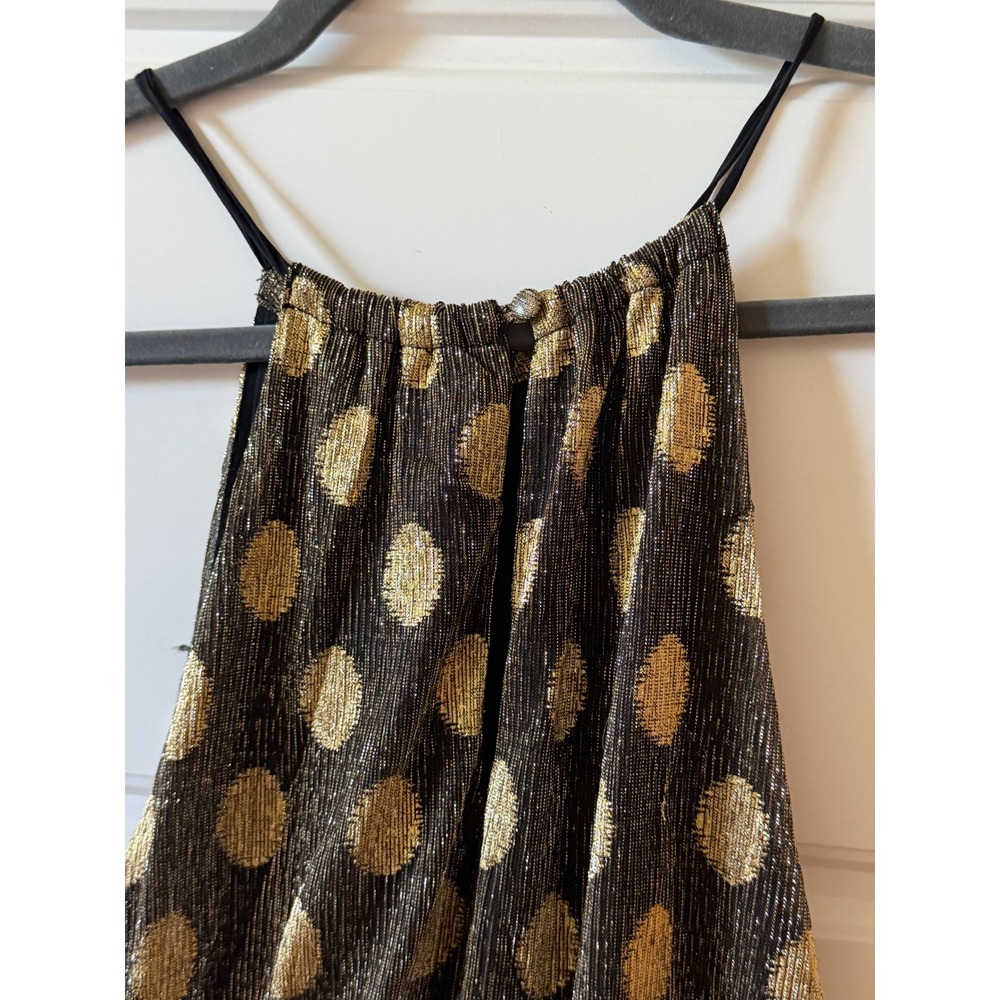 Anthropologie Sunday In Brooklyn Black Gold Halter Midi Dress Polka Dot Small - Picture 7 of 11